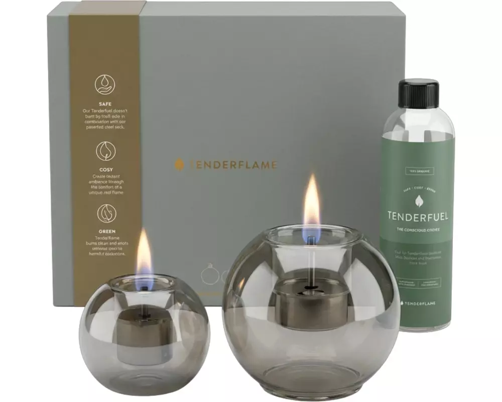 Tenderflame Globus 10 & 15 Glas Graphit Grau