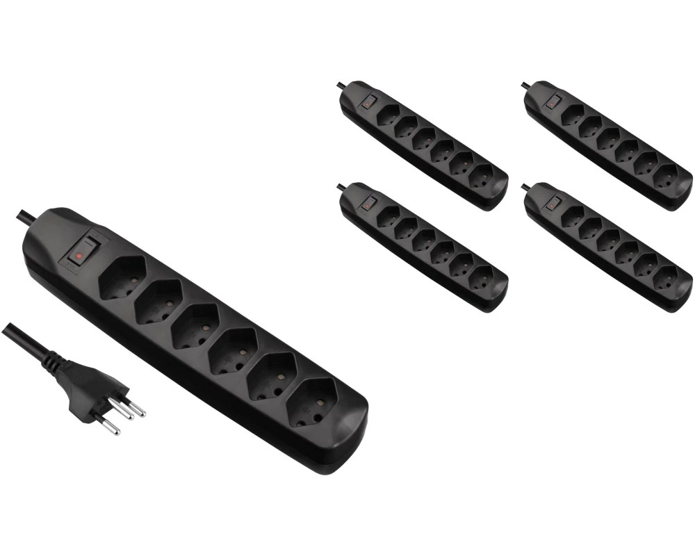 FURBER.power Steckdosenleiste 6x T13 mit Schalter, 5 Stück