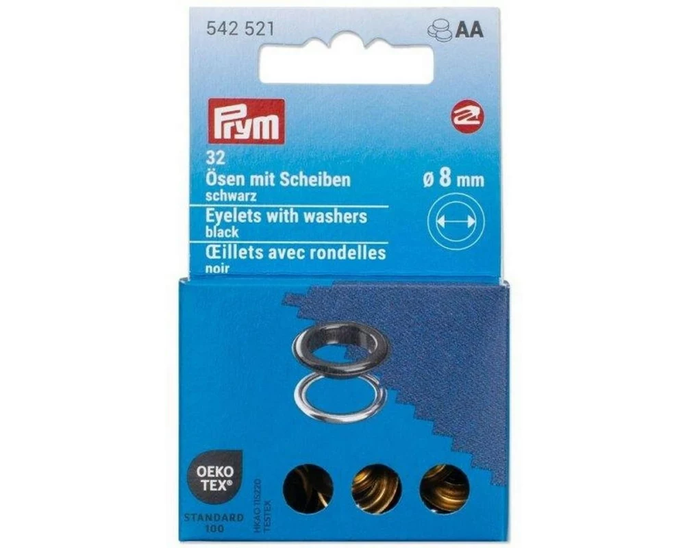 Prym Ösen mit Scheiben, 8 mm Schwarz, Silber