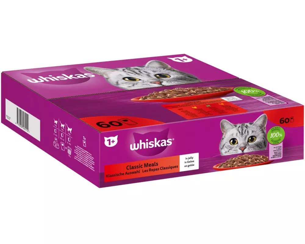 Whiskas Nassfutter Klassische Auswahl in Gelee 1+, 60 x 85 g