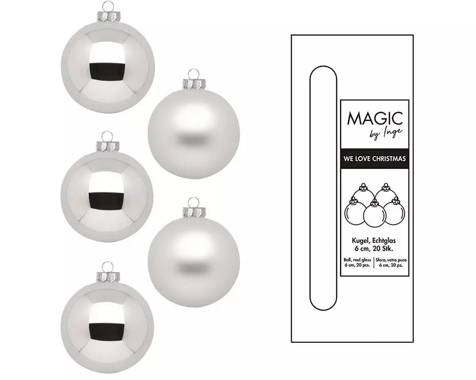 INGES CHRISTMAS DECOR Weihnachtskugel Frosty Silver Ø 6 cm 20 Stück