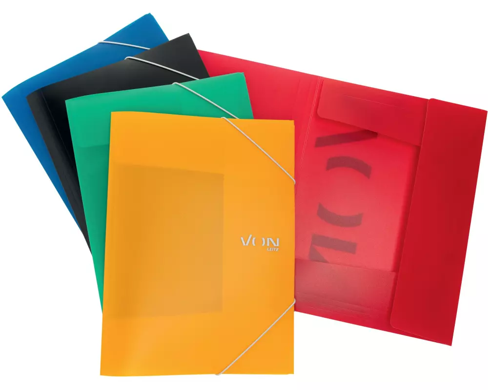 VON Gummibandmappe Eckspannermappe PP A4, 5 Stück, Mehrfarbig