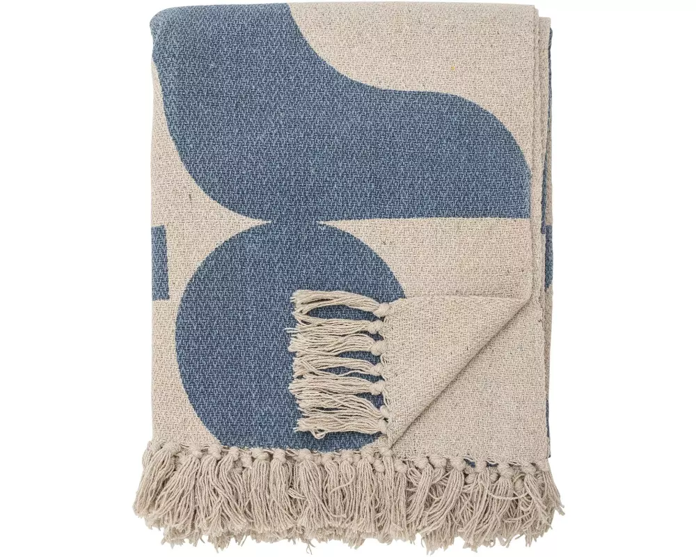 Bloomingville Decke Agno 130 x 160 cm, Blau/Crème