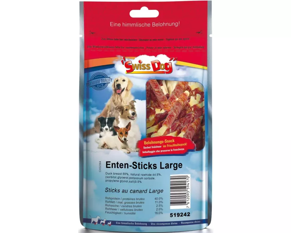 SwissDog Kausnack Enten Sticks, 400 g, 40 Stk.