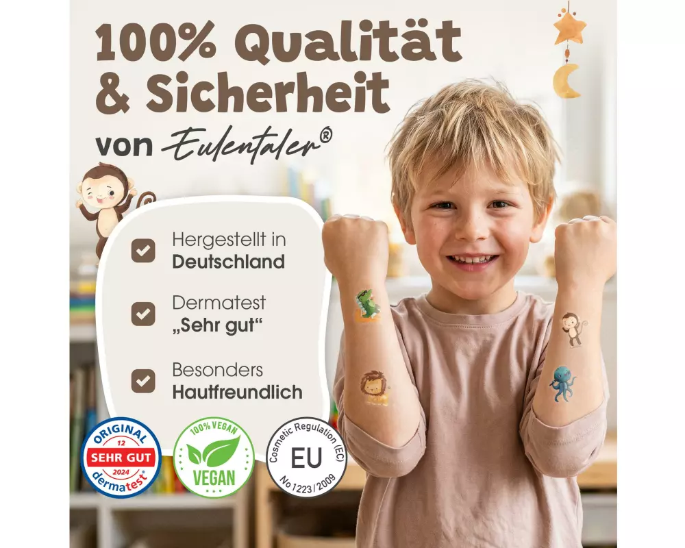 Eulentaler Tattoos für Kinder mit süssen Tier Motiven 100 Stück