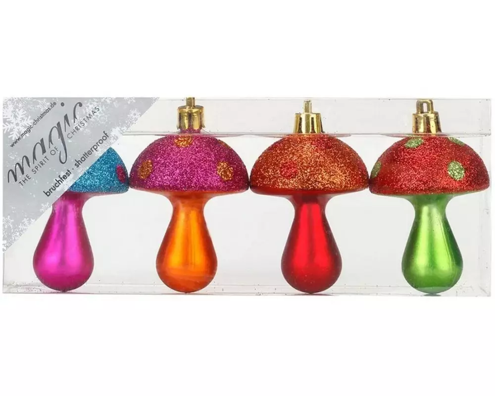 INGES CHRISTMAS DECOR Weihnachtsschmuck Pilz 4 Stück, Mehrfarbig