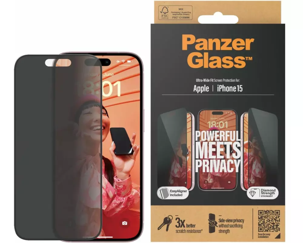 Panzerglass Displayschutz Ultra Wide Fit Privacy iPhone 15