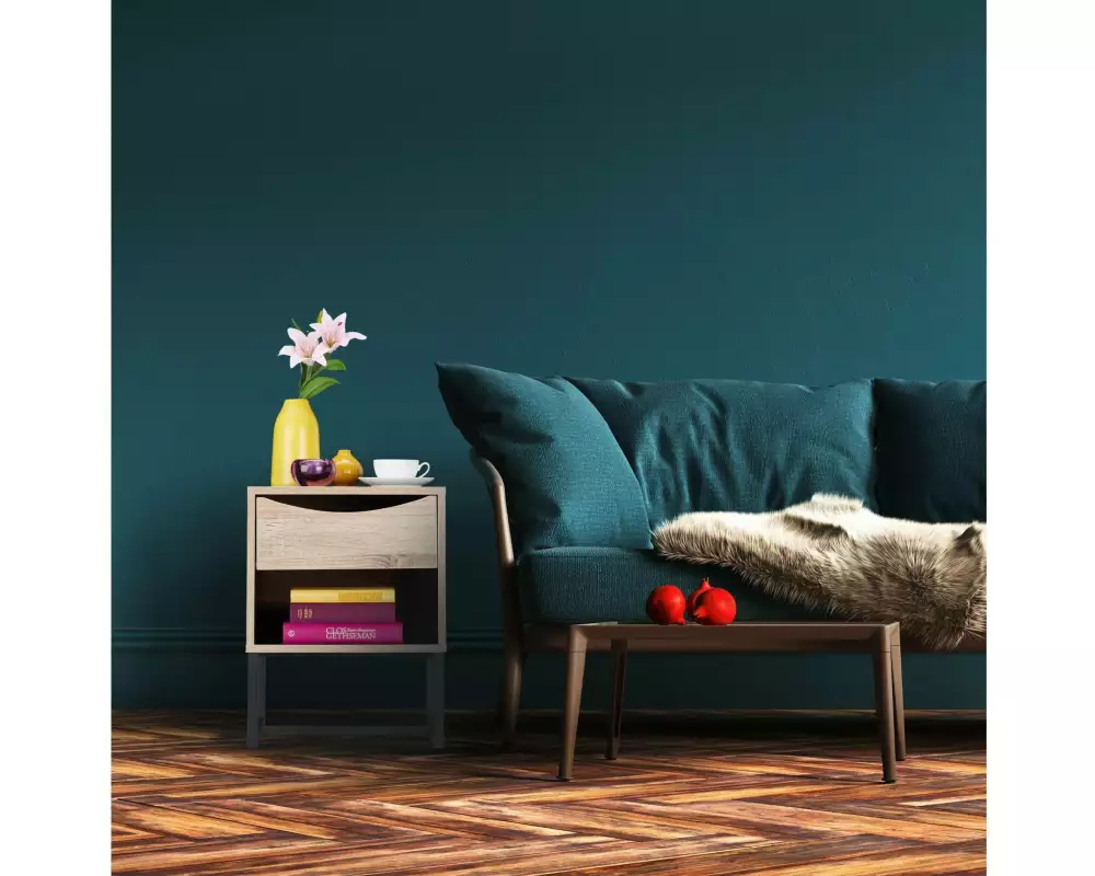 relaxdays Nachttisch mit 1 Schublade 50 x 39 cm, Nature/Schwarz