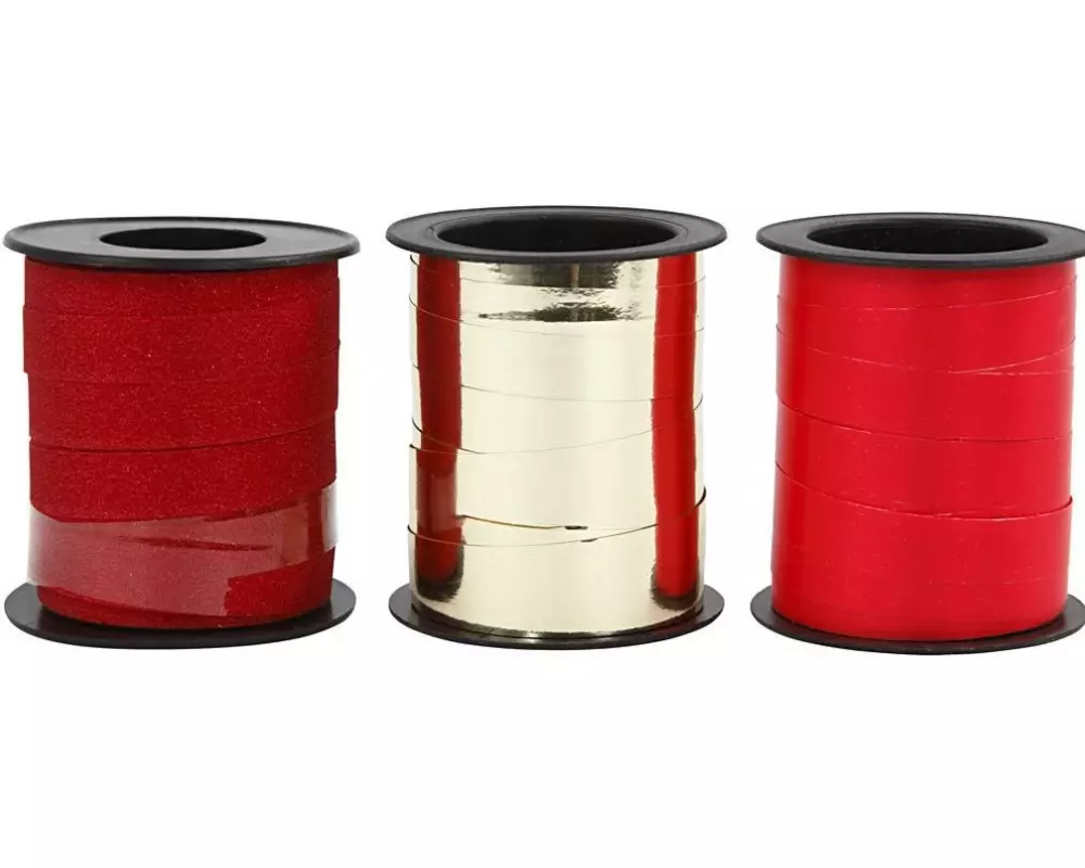 Creativ Company Geschenkband Rot/Gold 1 cm x 15 m, 3 Stück, Rot