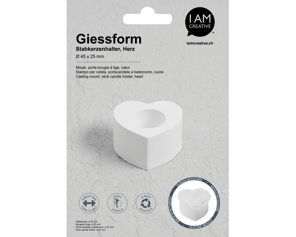 I AM CREATIVE Silikon Giessform 1704.25 Kerzenhalter Herz