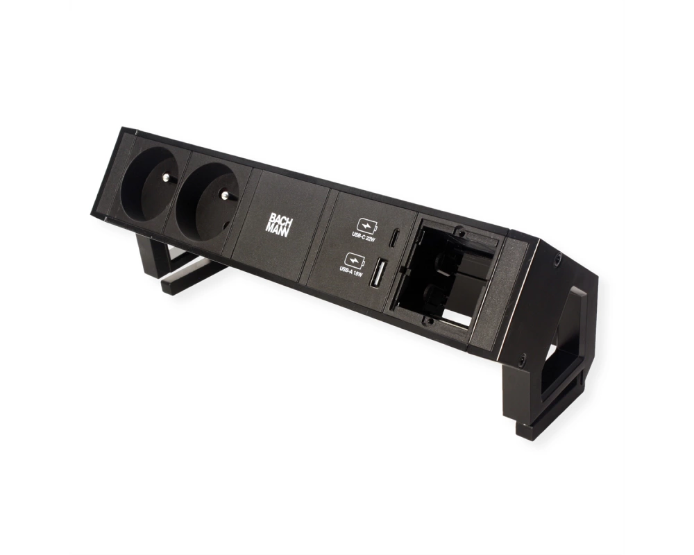 BACHMANN DESK2 2xUTE 1xUSB A/C 22W 1xCM 0,2m GST18 RAL9005