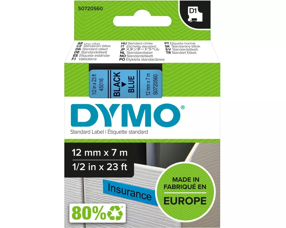 DYMO Beschriftungsband D1 Schwarz auf Blau
