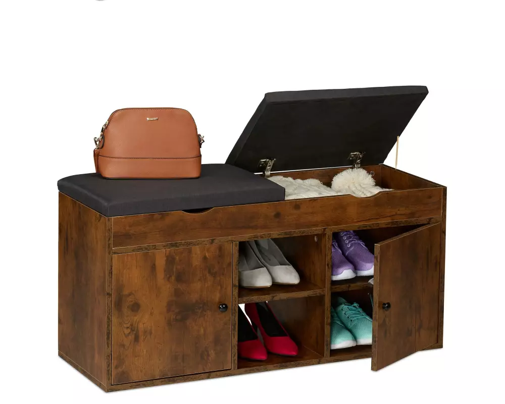 relaxdays Schuhbank mit Sitzfläche, 100 x 49.5 cm, Braun