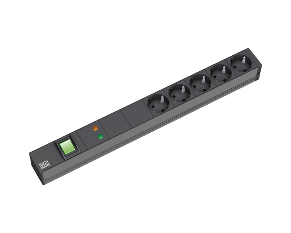 BACHMANN 19" Steckdosenleiste 5-fach mit GVS mit Schalter, schwarz