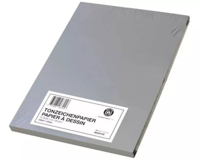 Papyrus Tonzeichenpapier A4, 130 g/m², 100 Stück, Silber Matt