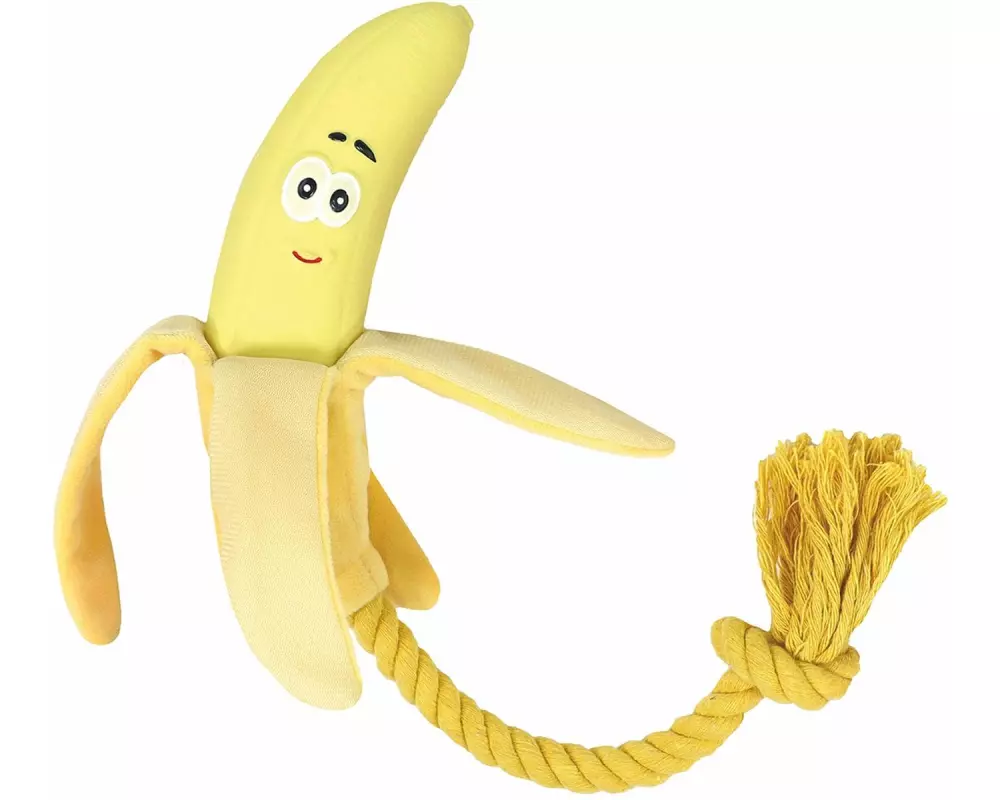Record Hunde-Spielzeug Banane aus Latex mit Seil, 49 cm