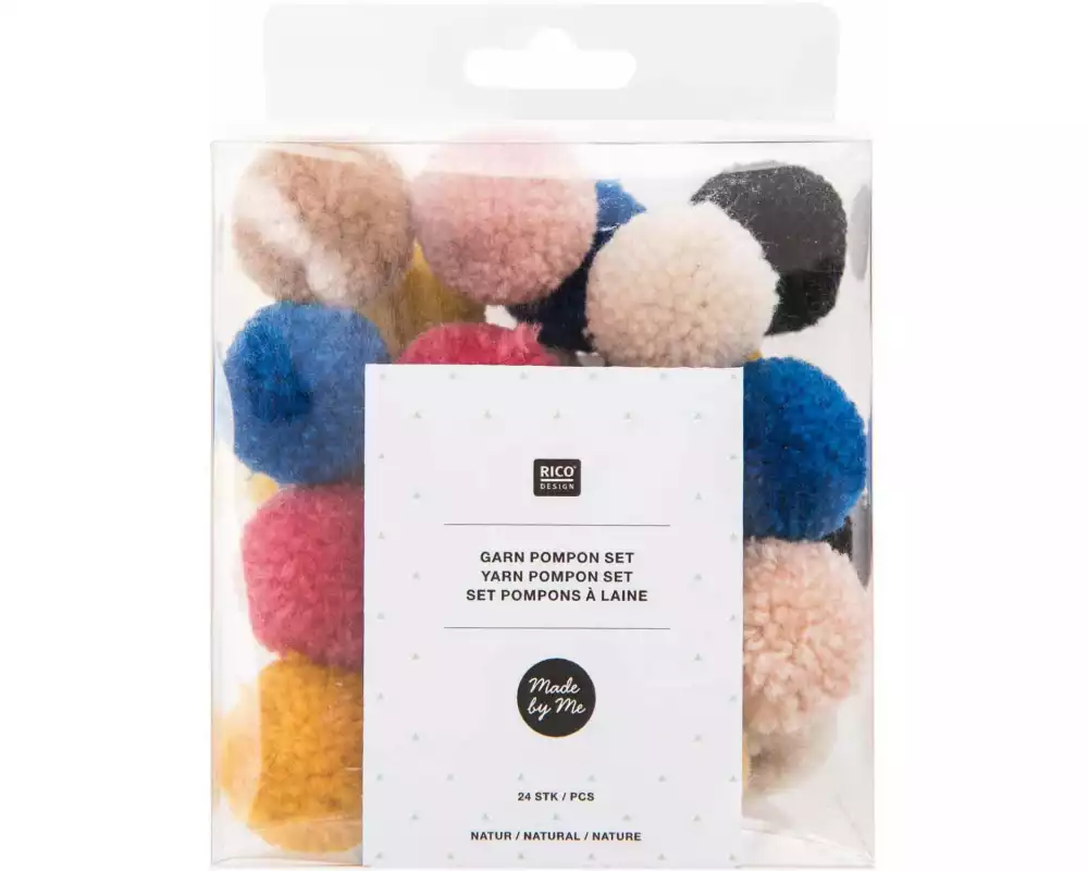 Rico Design Pompon Set Ø 3 cm Natur Mix, 24 Stück