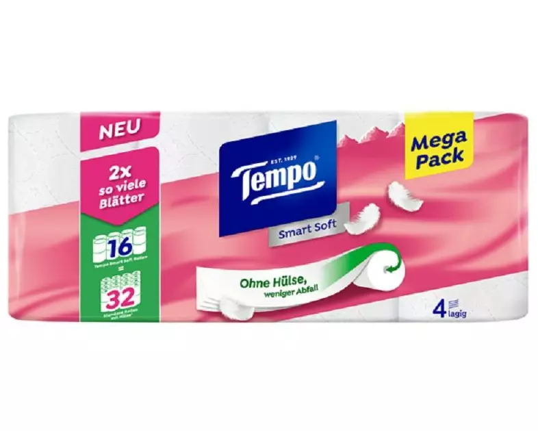 Tempo Toilettenpapier Smart Soft 16 Rollen, 4-lagig, Weiss