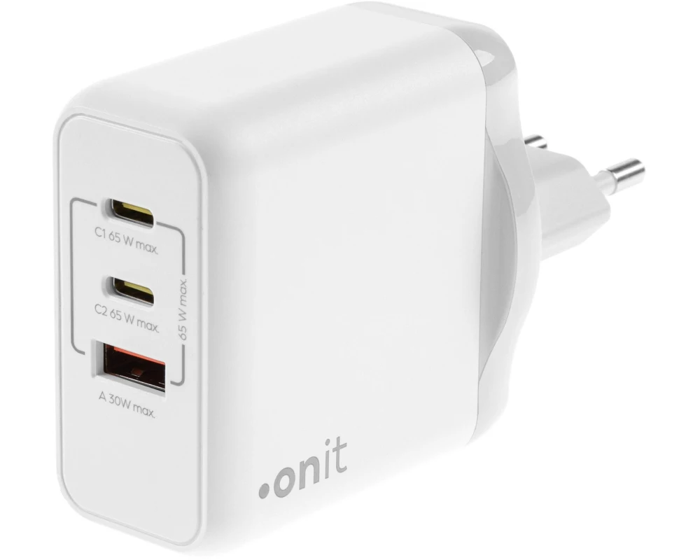 onit USB-Wandladegerät Triple 2C1A 65 W GaN Weiss