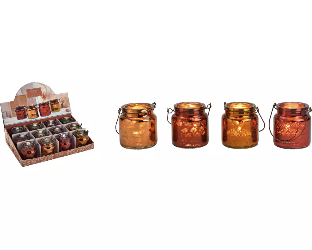 ROOST Windlicht Herbstblatt 6x7cm 10031285 braun assortiert, Glas