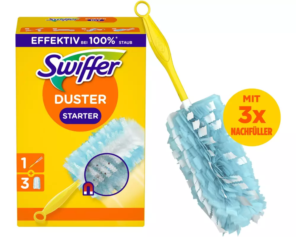 Swiffer Staubmagnet mit Griff 3 Stück, Blau/Gelb