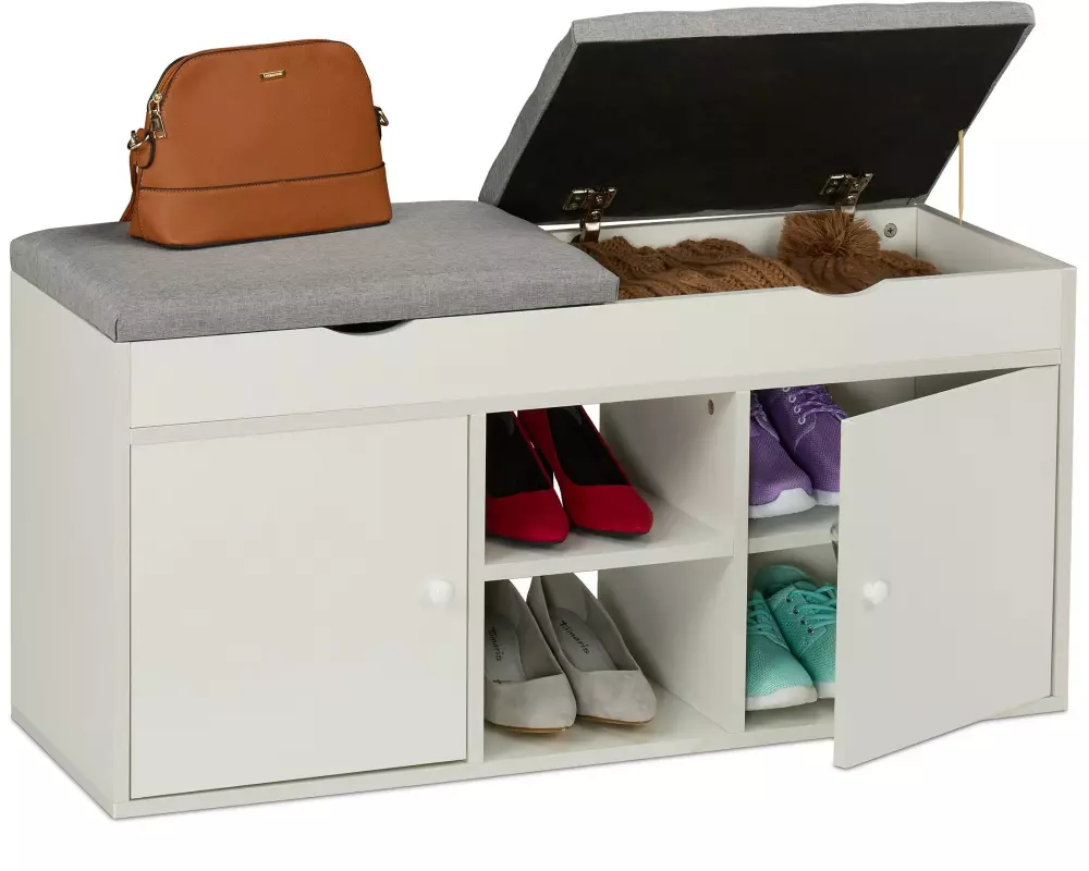 relaxdays Schuhbank mit Sitzfläche, 100 x 49.5 cm, Weiss
