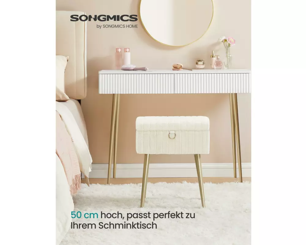 Songmics Dressing Table Chair Stool with Storage Weiss