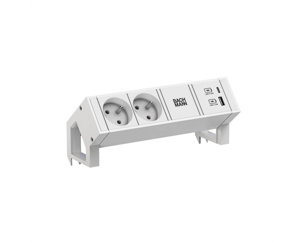 BACHMANN DESK2 white 2xUTE 1xUSB A/C 22W 0,2m GST18