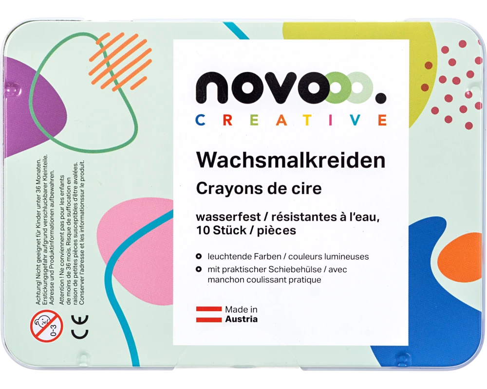 NOVOOO Wachsmalkreide 93361-0008 10 Farben, wasserfest
