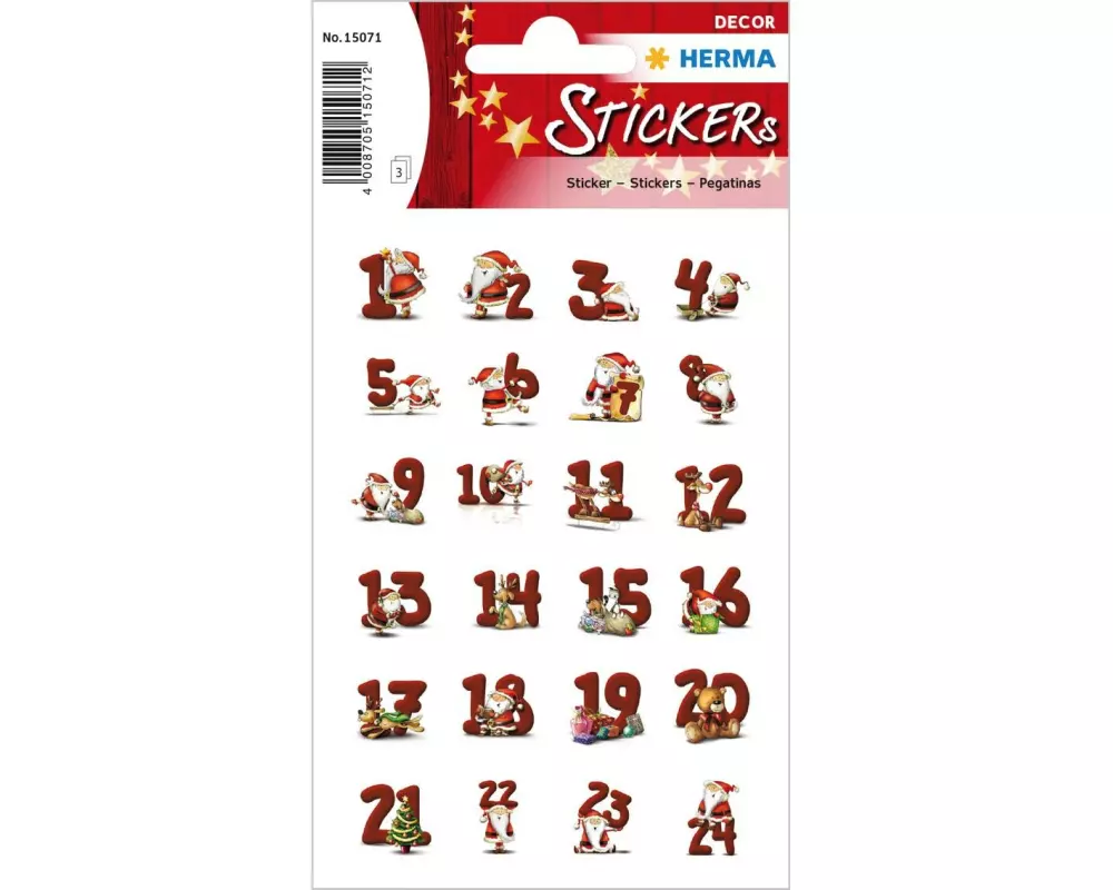 Herma Stickers Adventskalender-Zahlen Lebkuchen Rot/Weiss, 3 Blatt