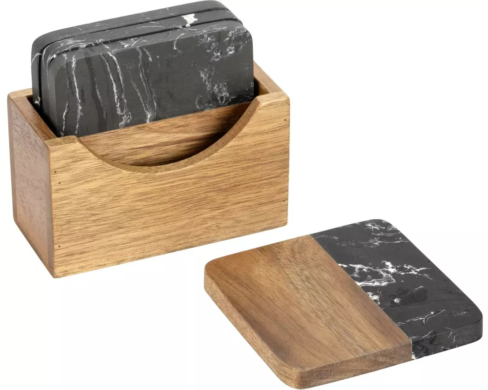 Wenko Glasuntersetzer Atami 10 x 10 cm, 4 Stück, Braun/Schwarz