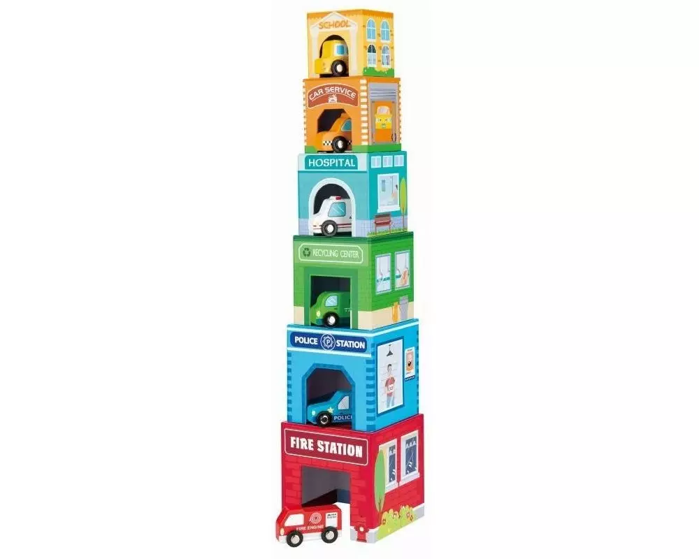 Spielba Holzspielwaren Stapelturm mit 6 Autos