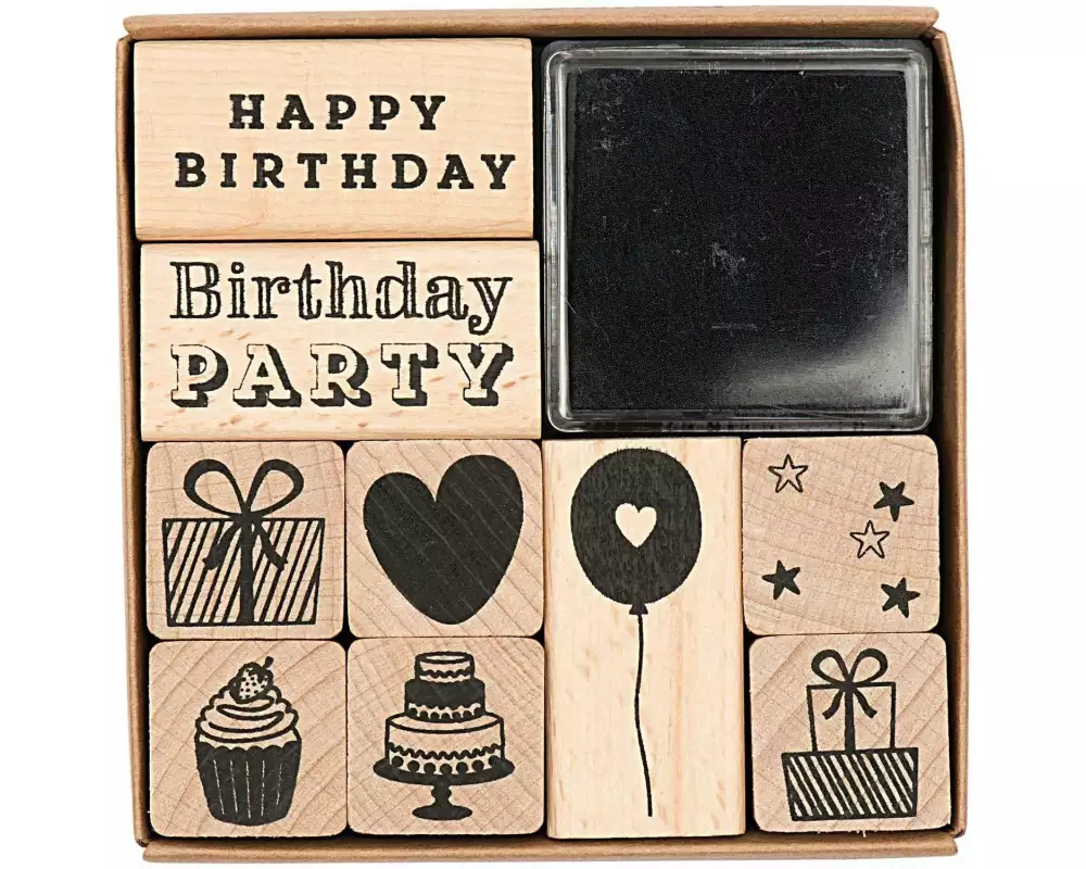Rico Design Stempelset Happy Birthday mit Kissen schwarz