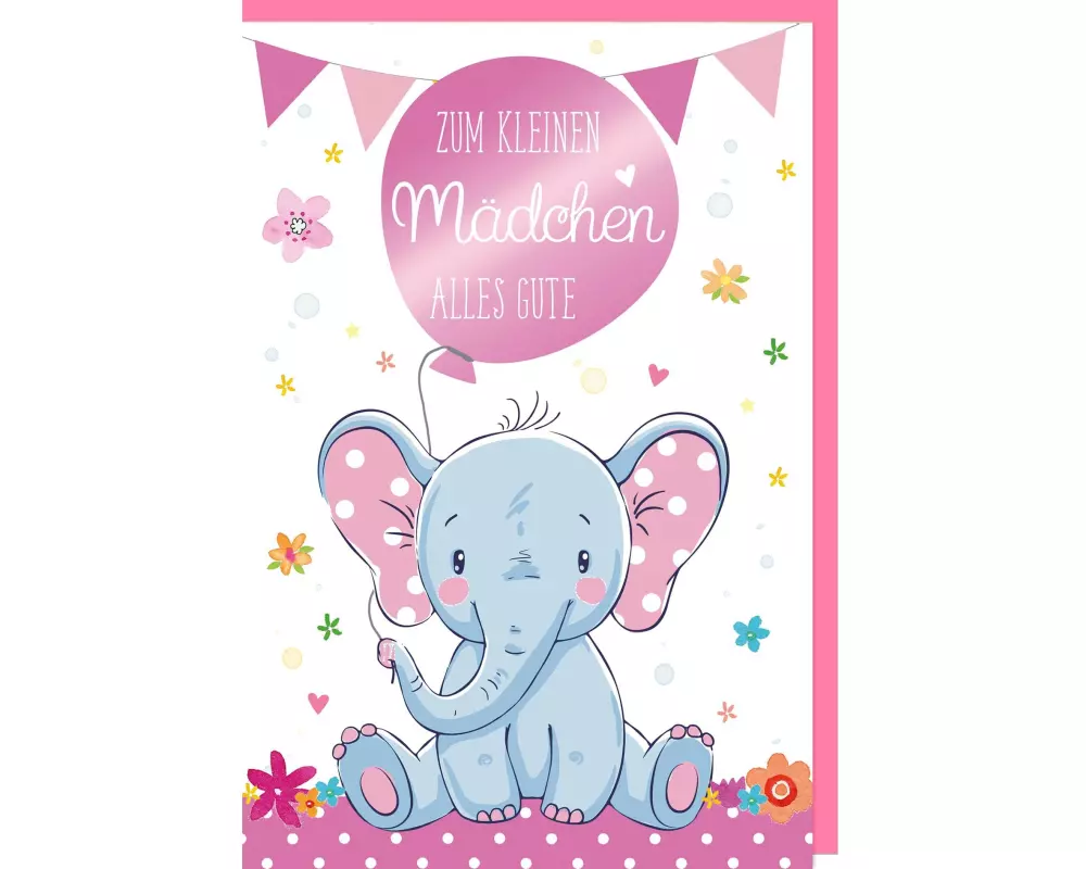 Braun + Company Glückwunschkarte Elefant 11.5 x 17 cm, Rosa
