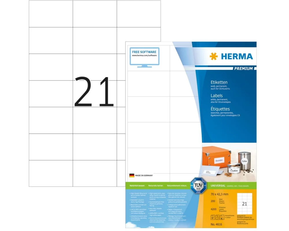 HERMA Universal-Etiketten Premium, 7 x 4.23 cm, 4200 Etiketten