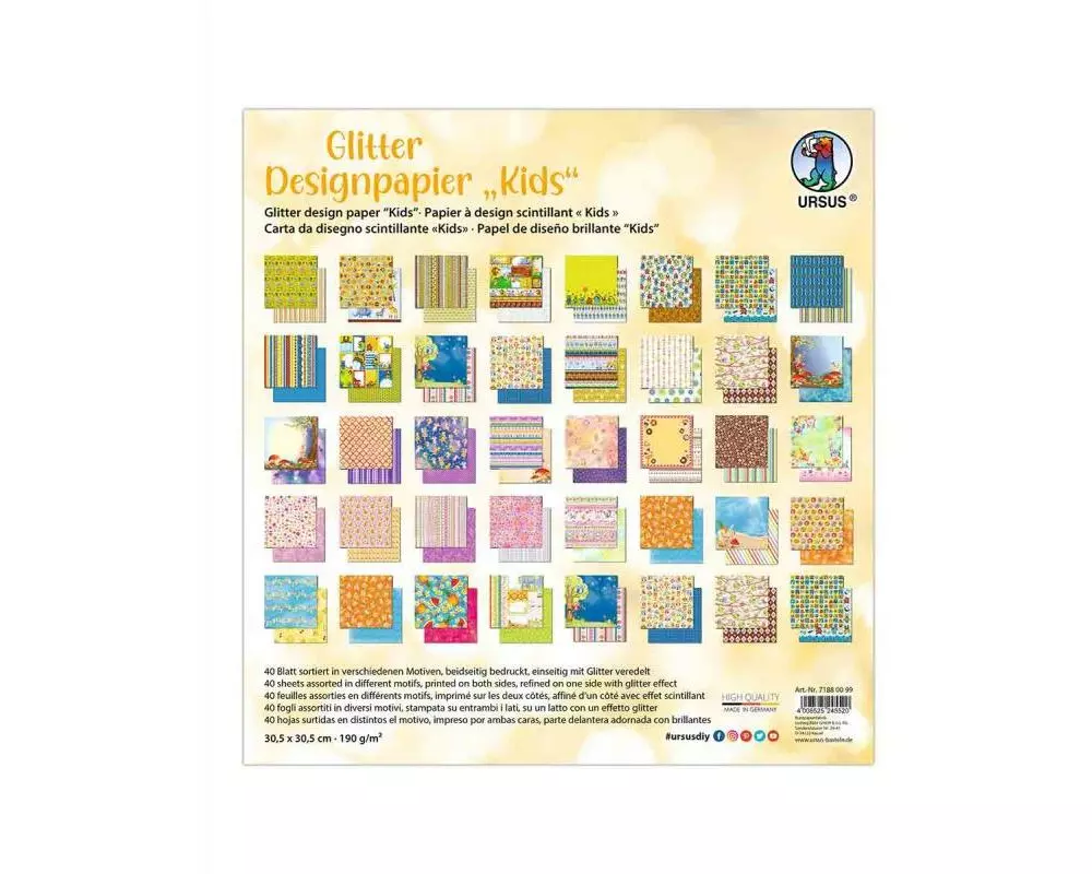 URSUS Designpapier Glitter Love 40 Blatt, 190 g/m²