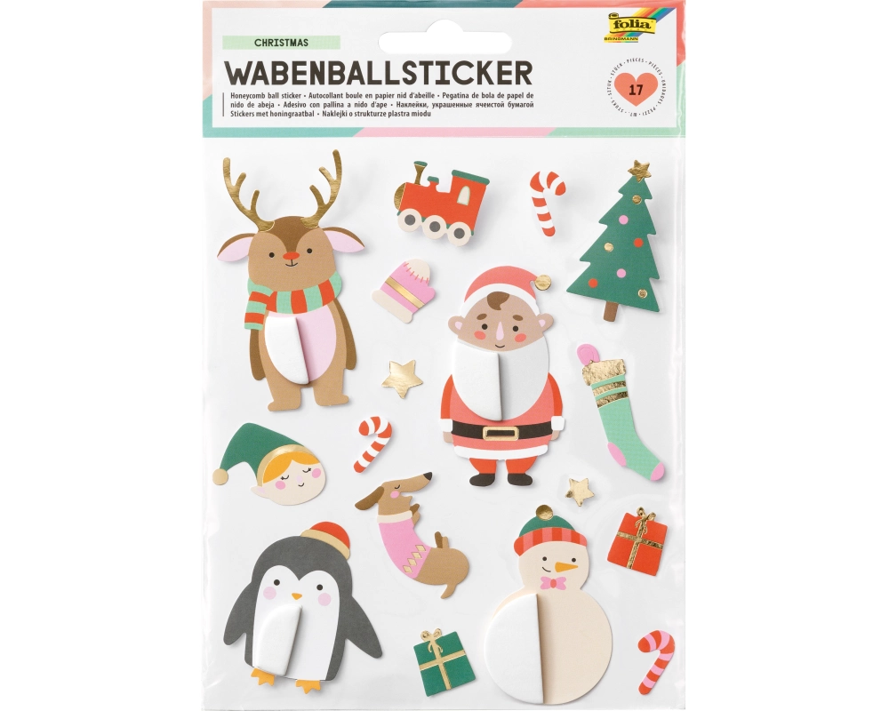 FOLIA Wabenball Sticker Christmas 18404 17 Stück