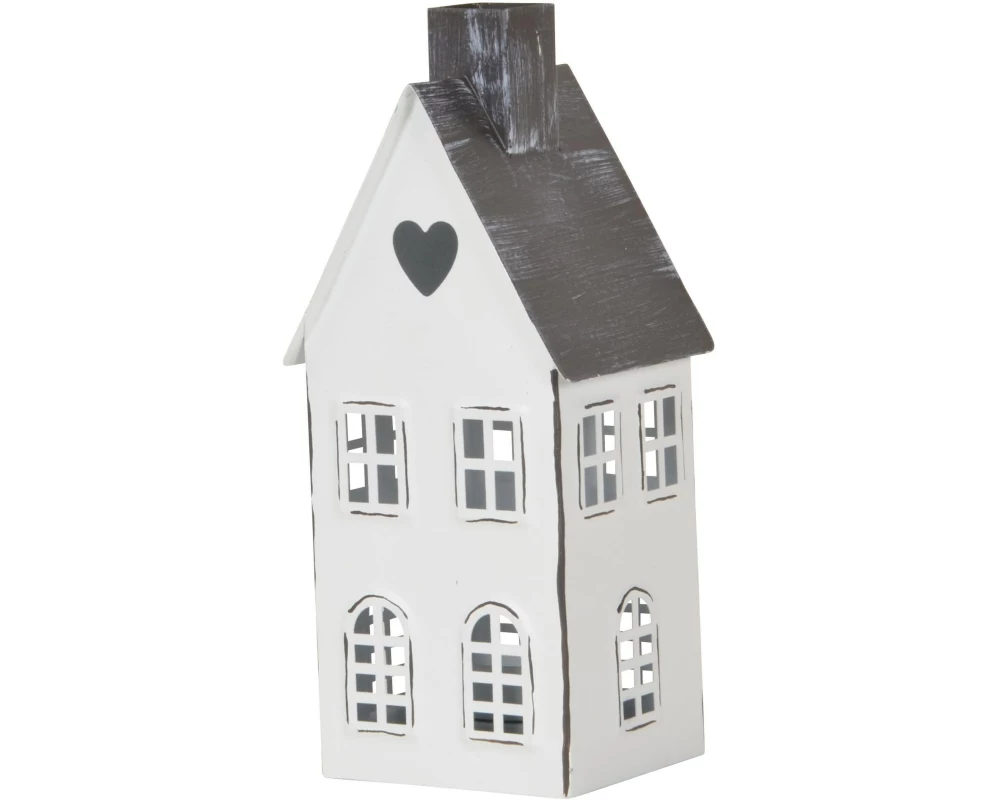 COCON Windlicht Haus klein, Weiss-Grau