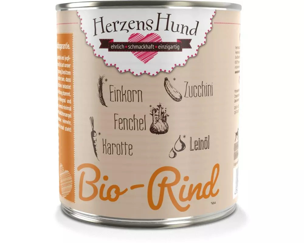 HerzensHund Nassfutter Bio-Rind mit Bio-Gemüse, 800 g