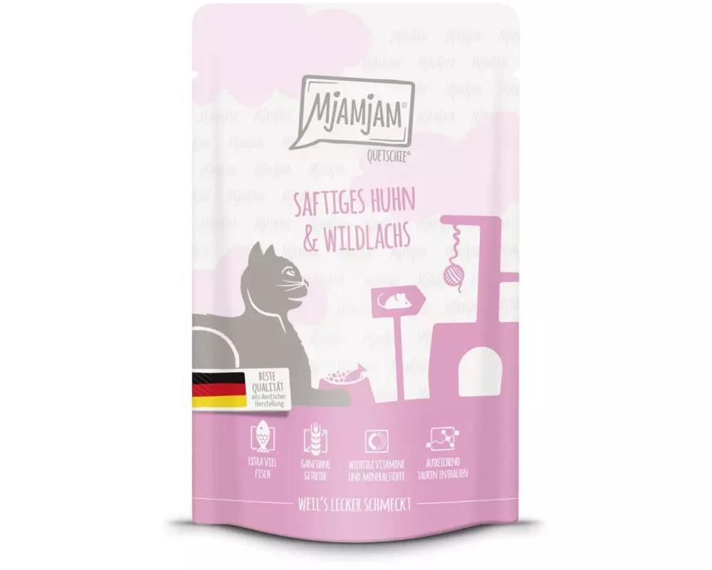 Mjamjam Nassfutter Quetschie Huhn & Wildlachs, 125 g