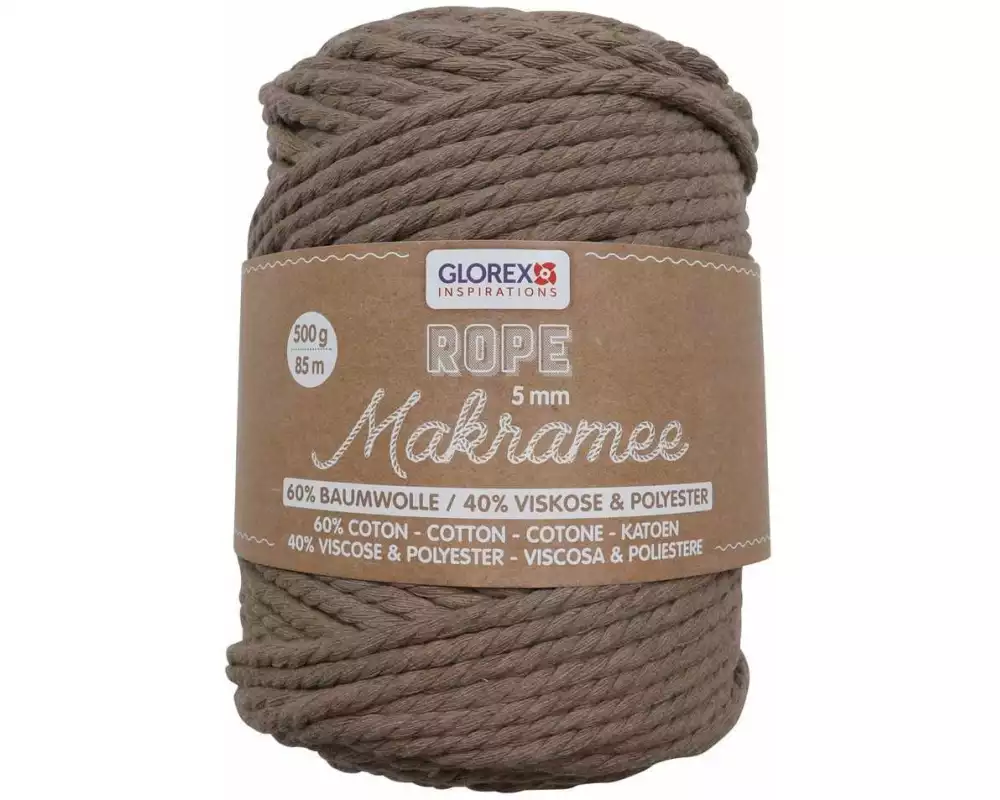 Glorex Wolle Makramee Rope gedreht 5 mm, 500 g, Hellbraun