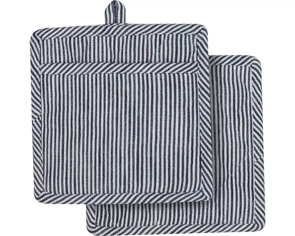Ladelle Topflappen Lina Stripe 2 Stück, Blau/Weiss