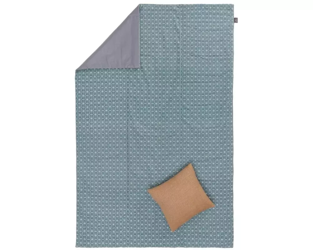 Urbanara Picknickdecke Mallur 130 x 190 cm - Taubenblau / Naturweiss