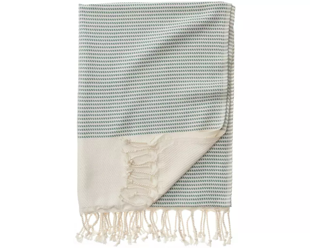 Urbanara Strandtuch Bolu 95 x 180 cm, Grüngrau / Naturweiss