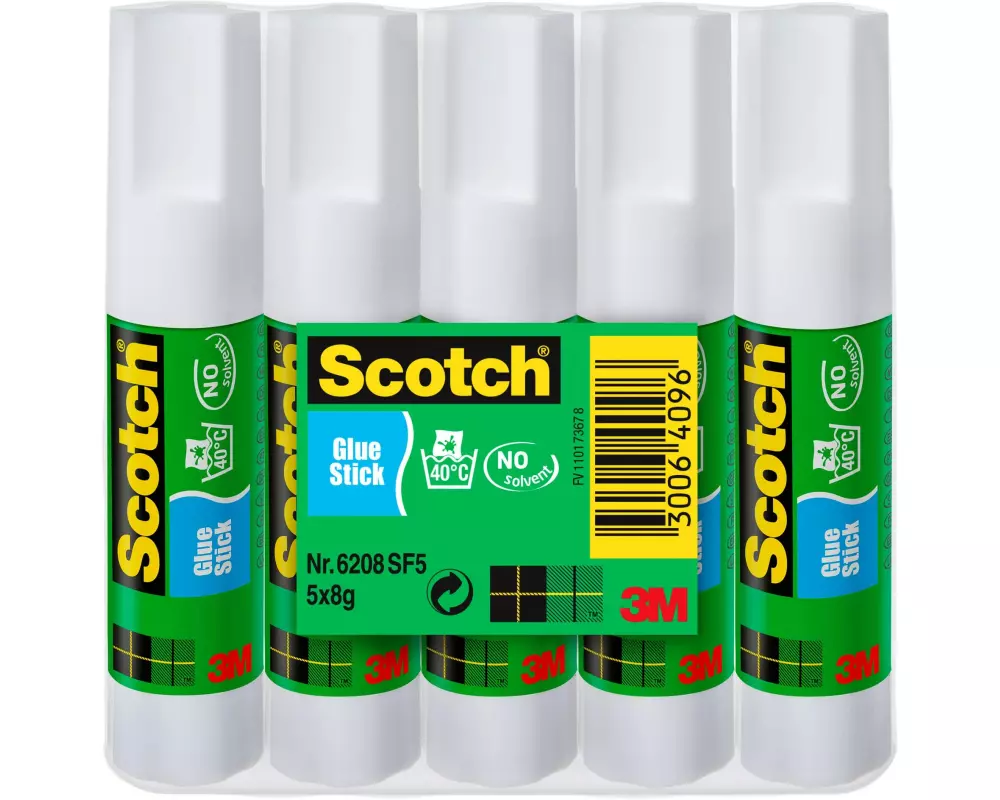 Scotch Klebestift-Set Permanent, 5 Stifte je 8 g Transparent