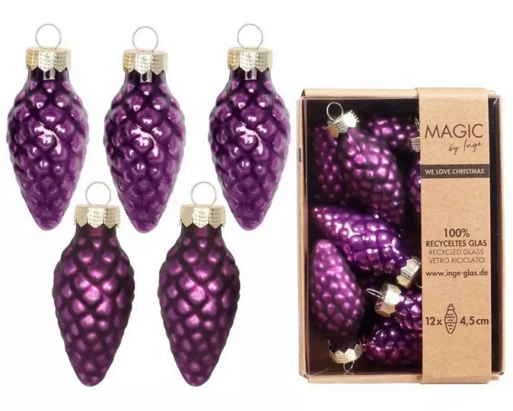 INGES CHRISTMAS DECOR Weihnachtskugel Zapfen 12 Stück, Lila