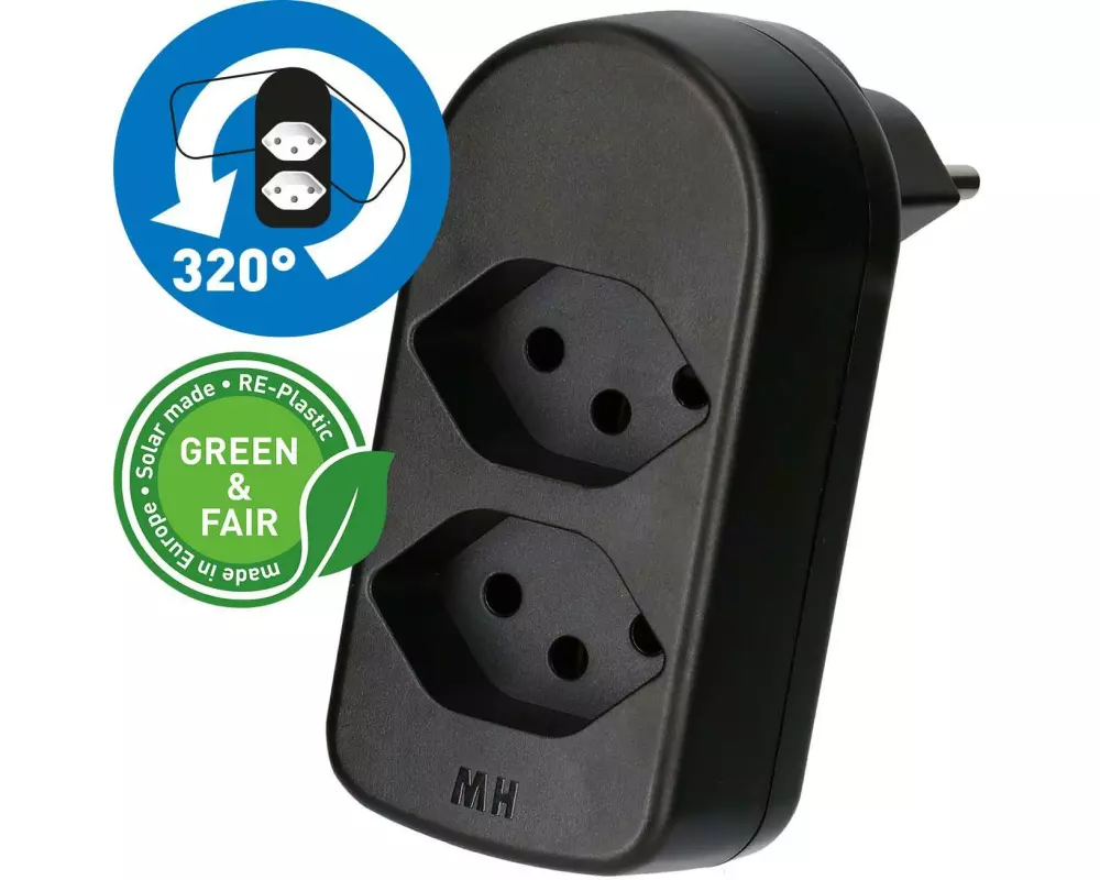 Max Hauri Abzweigstecker ADAPT 2x Typ 13 drehbar Green+Fair