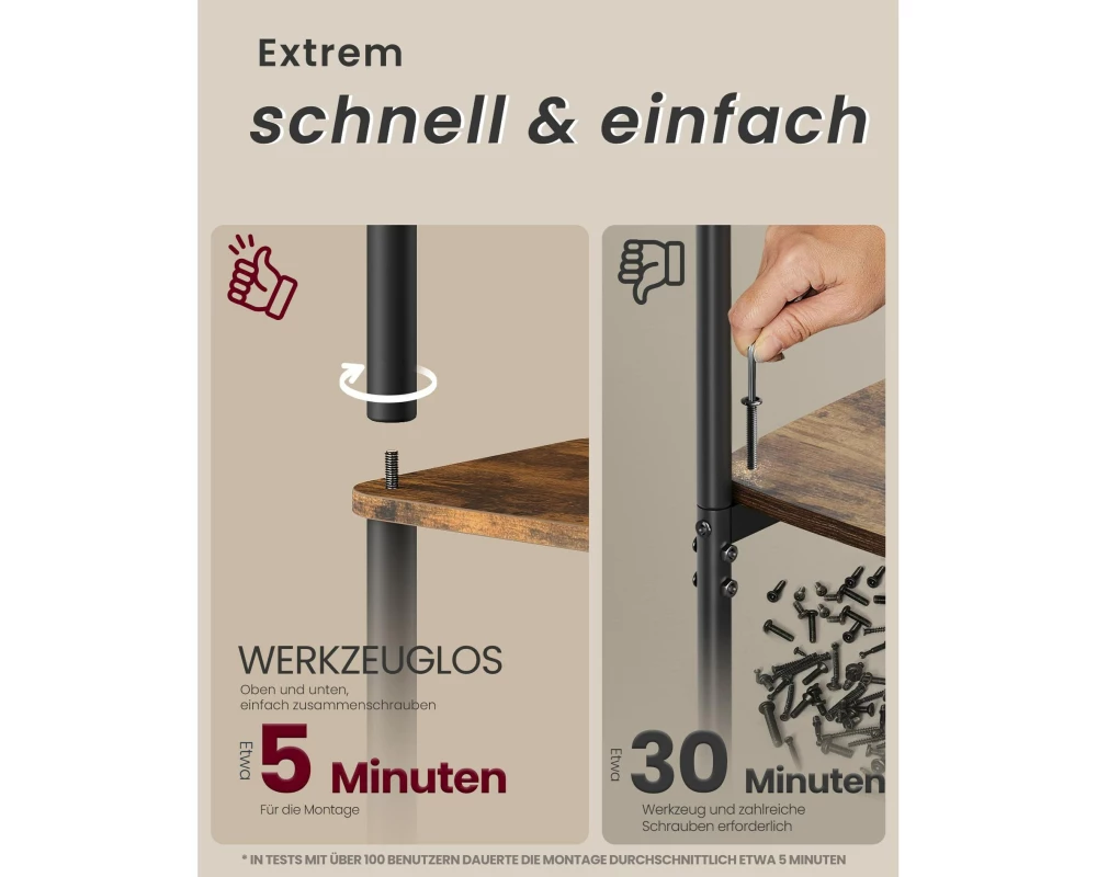 VASAGLE Standregal Schwarz/Braun, 38 x 23.8 x 173 cm