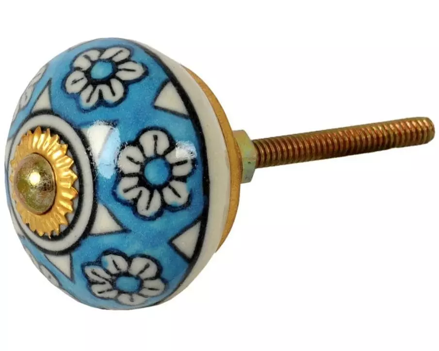 Tranquillo Möbelgriff handgemacht, Ø 4 cm, Blau/Gold