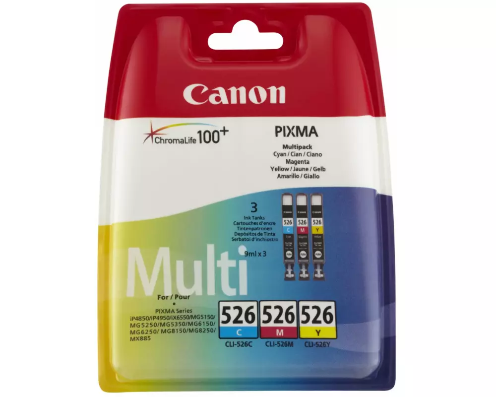 Canon 1LB CLI-526 C/M/Y ink cartridge cyan magenta and yellow standard capacity 3x9ml combo-pack